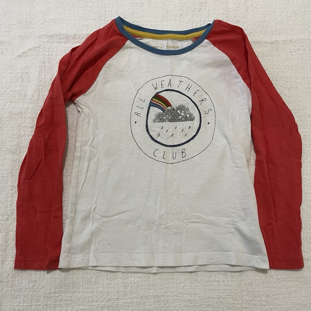 Mini Boden Youth 5/6 All Weather's Club Rainbow Cloud Raglan Shirt Quality Kids
